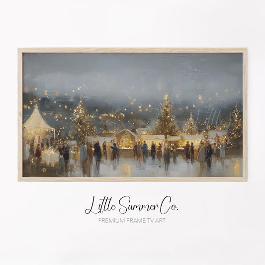 Golden String Lights Market Frame TV Art displayed on a TV