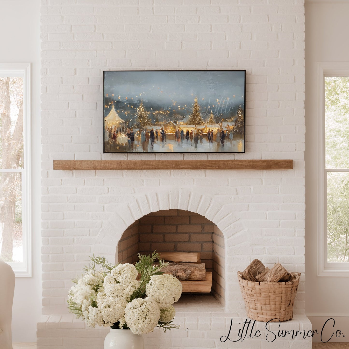 Golden String Lights Market Frame TV Art displayed on a TV