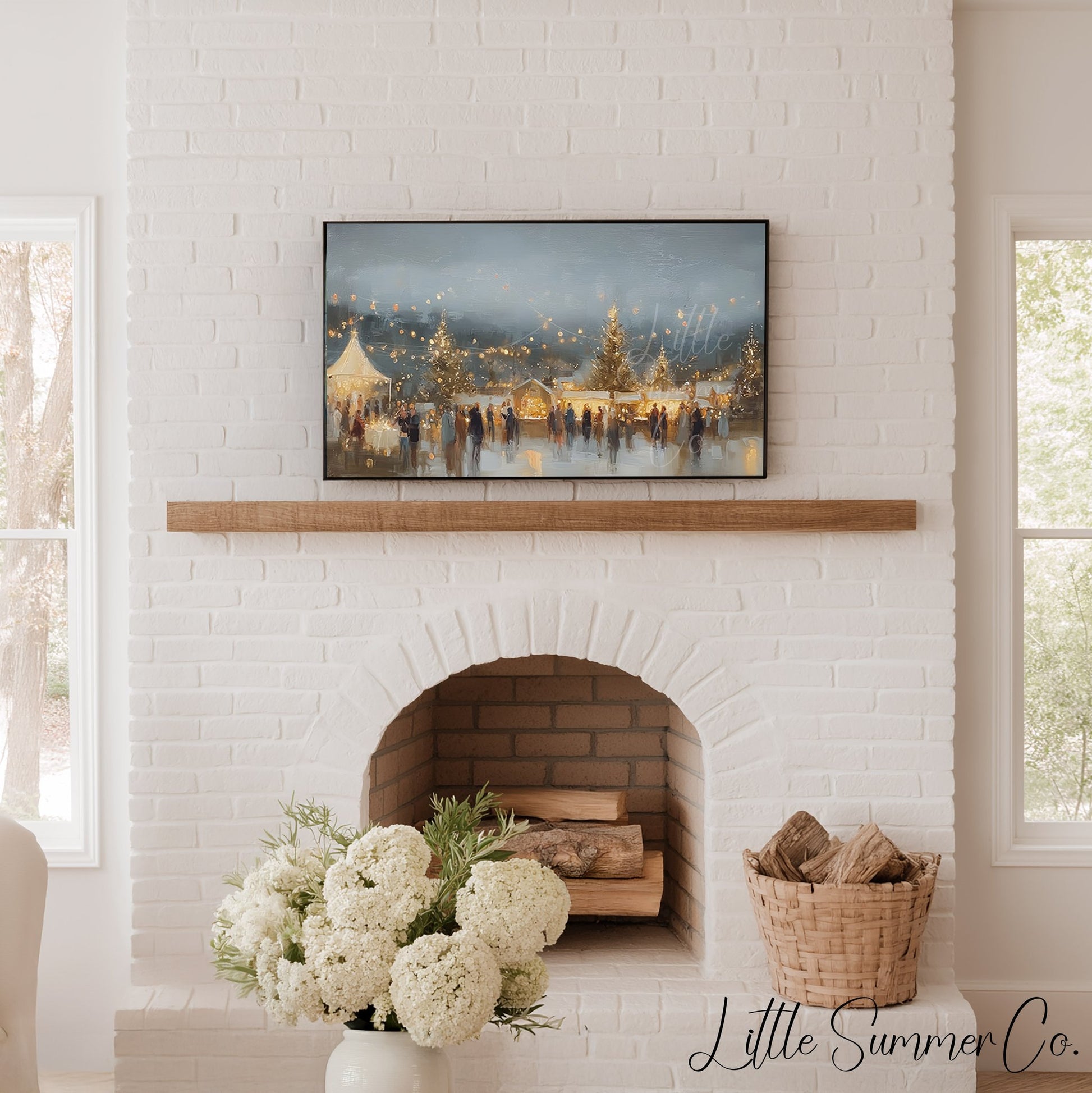 Golden String Lights Market Frame TV Art displayed on a TV