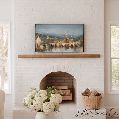 Golden String Lights Market Frame TV Art displayed on a TV