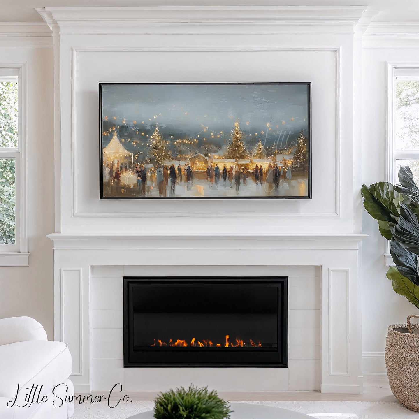Golden String Lights Market Frame TV Art displayed on a TV