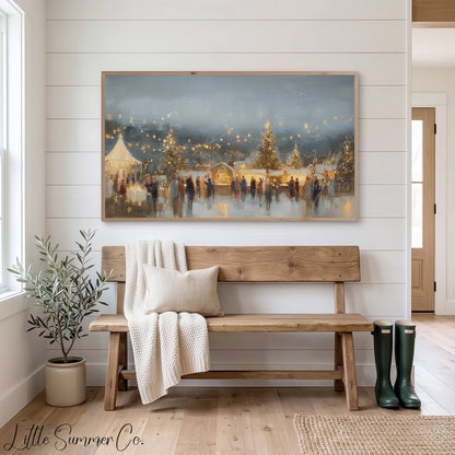 Golden String Lights Market Frame TV Art displayed on a TV