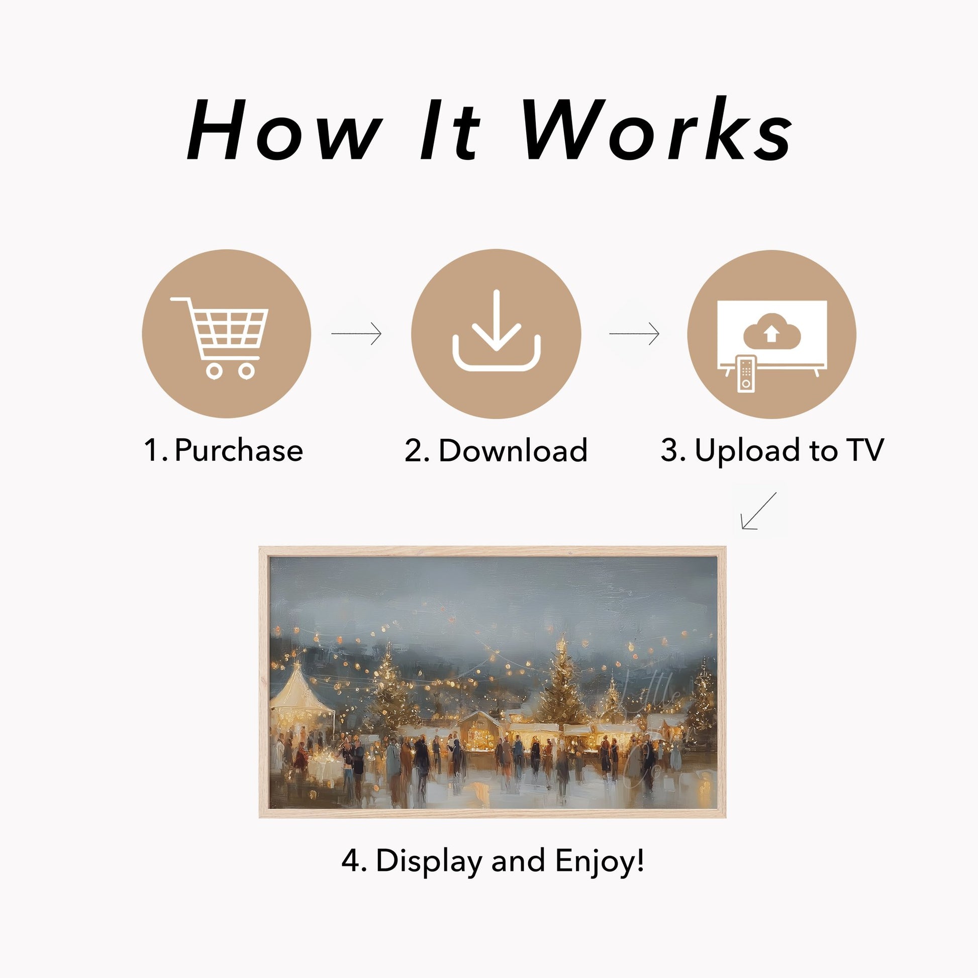 Golden String Lights Market Frame TV Art displayed on a TV