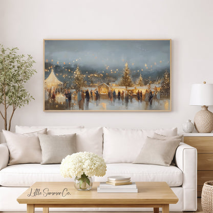 Golden String Lights Market Frame TV Art displayed on a TV