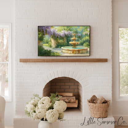 Wisteria Stone Archway Garden Fountain Frame TV Art displayed on a TV