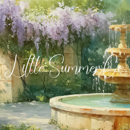 Wisteria Stone Archway Garden Fountain Frame TV Art displayed on a TV