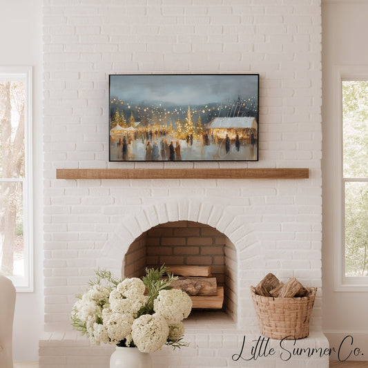 Christmas Market Village Frame TV Art displayed on a TV