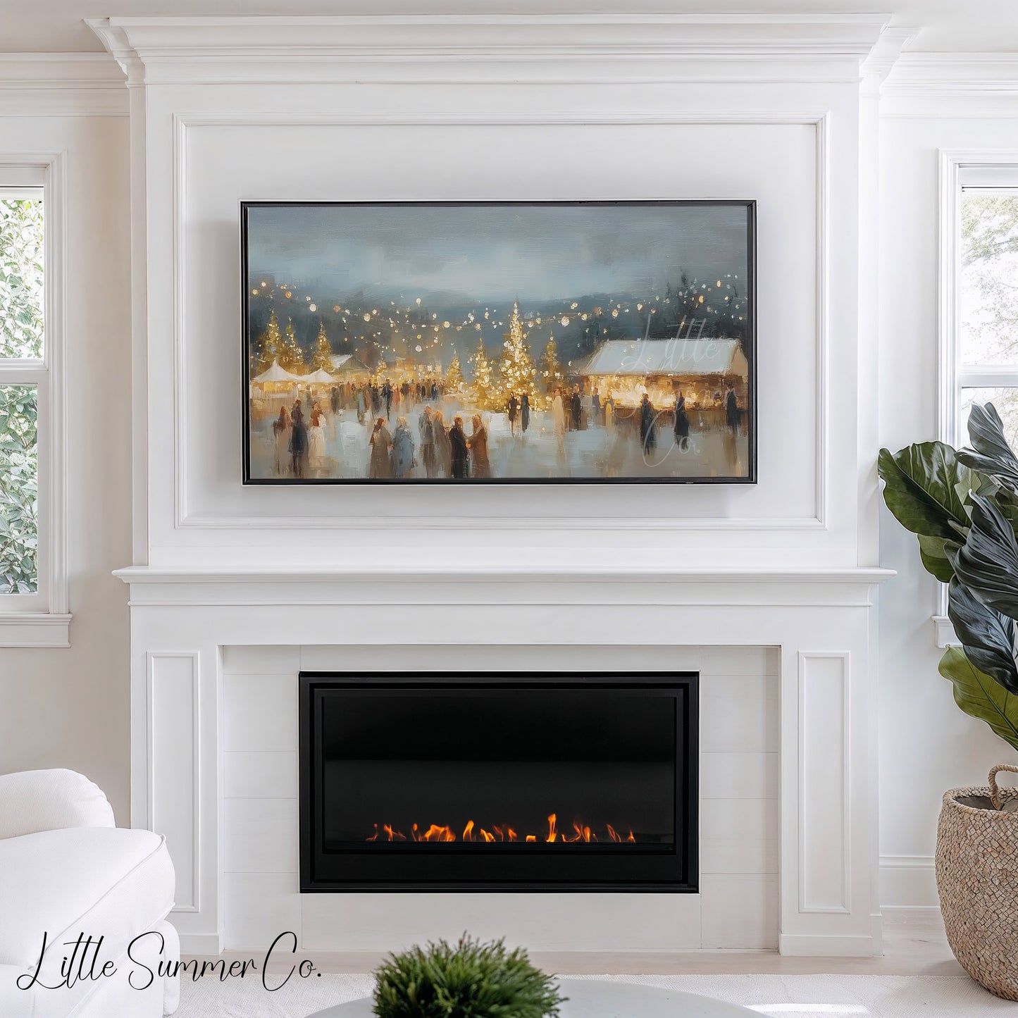 Christmas Market Village Frame TV Art displayed on a TV