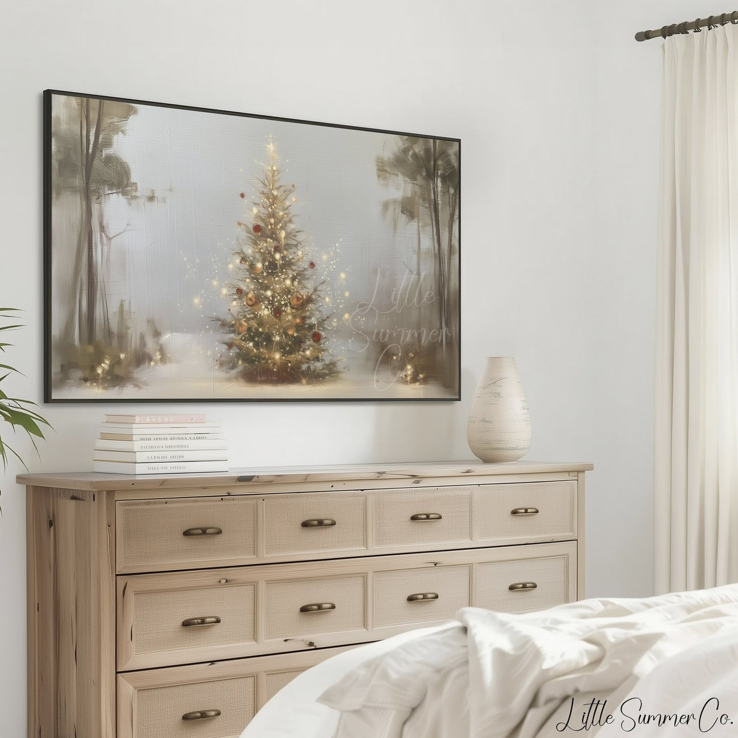 Decorated Christmas Tree Frame TV Art displayed on a TV