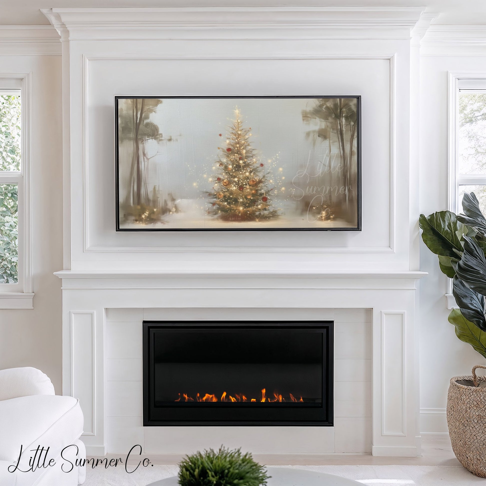 Decorated Christmas Tree Frame TV Art displayed on a TV