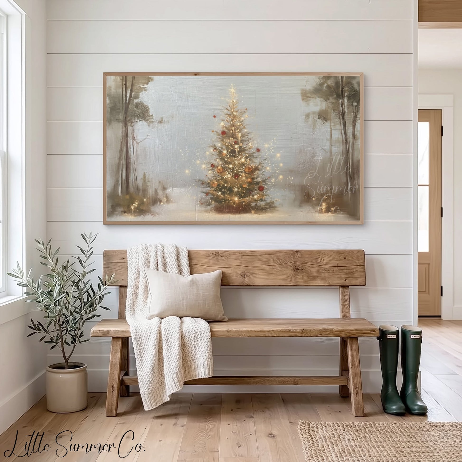 Decorated Christmas Tree Frame TV Art displayed on a TV