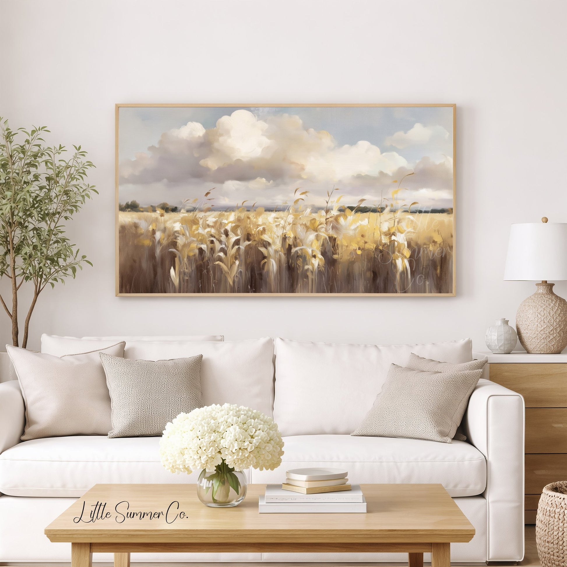Golden Wheat Field Frame TV Art displayed on a TV