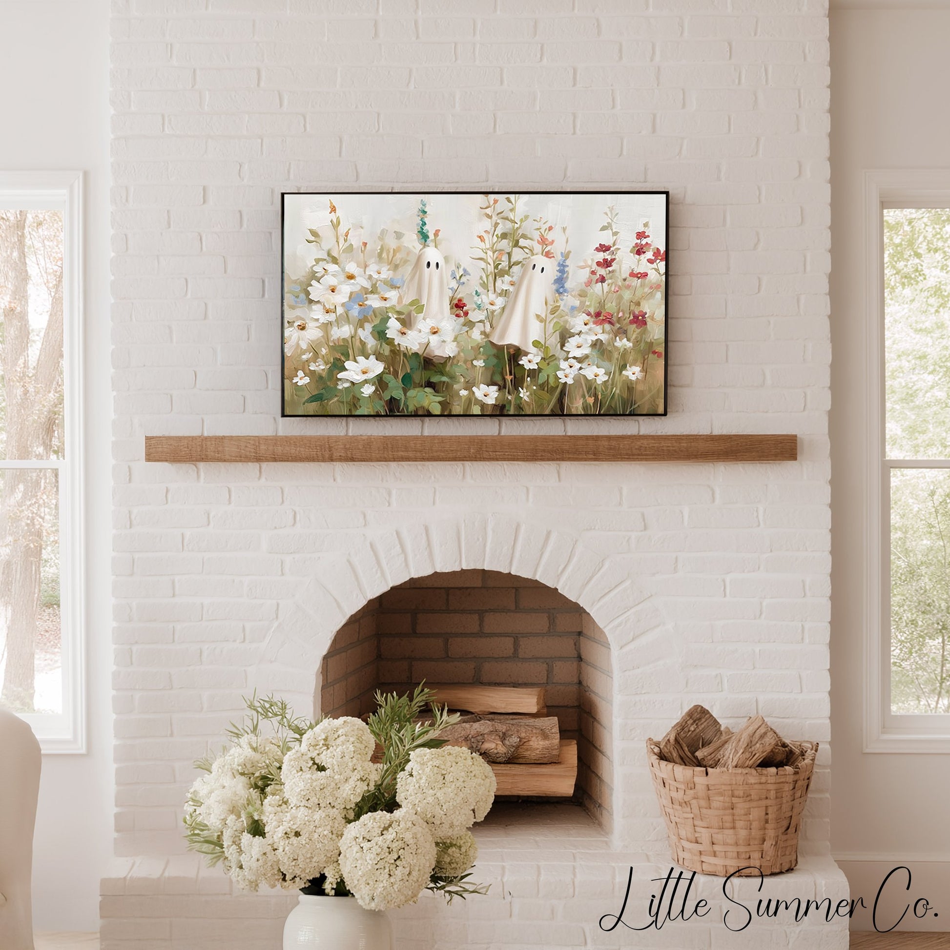 Ghost Flower Garden Frame TV Art displayed on a TV