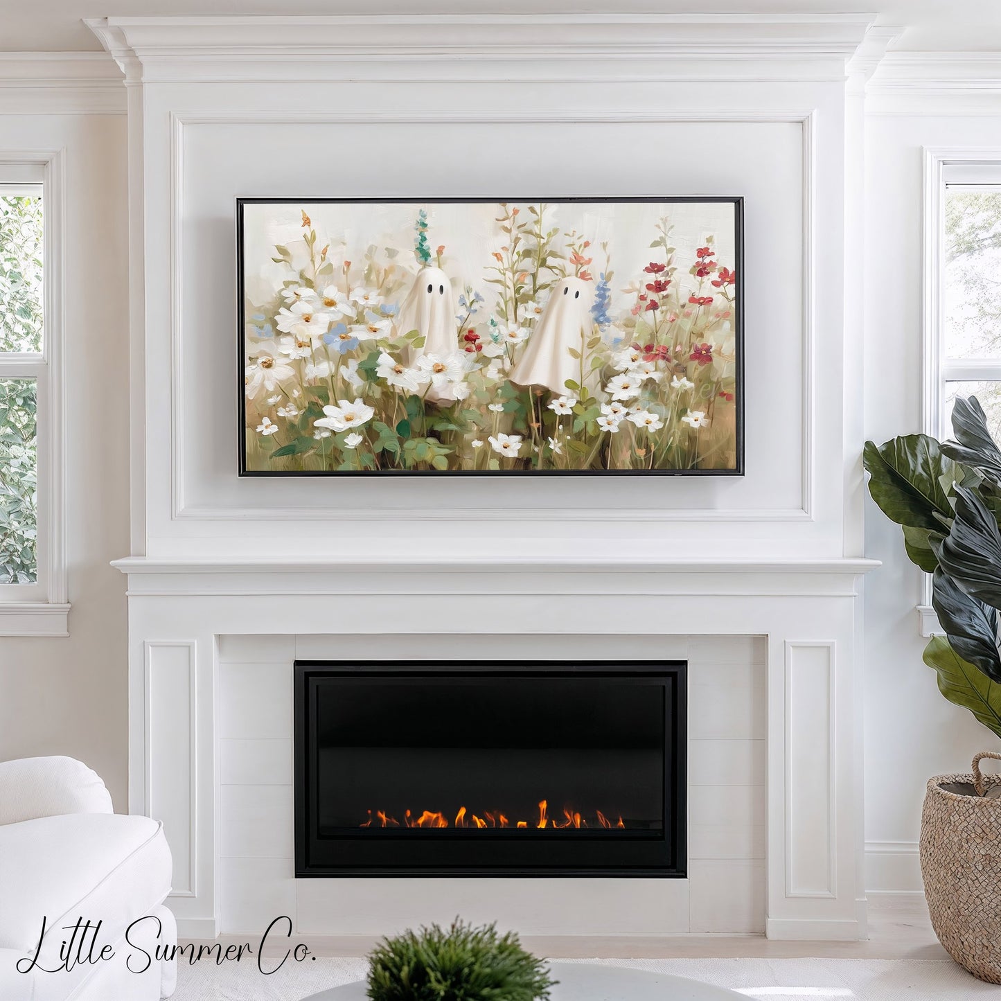 Ghost Flower Garden Frame TV Art displayed on a TV