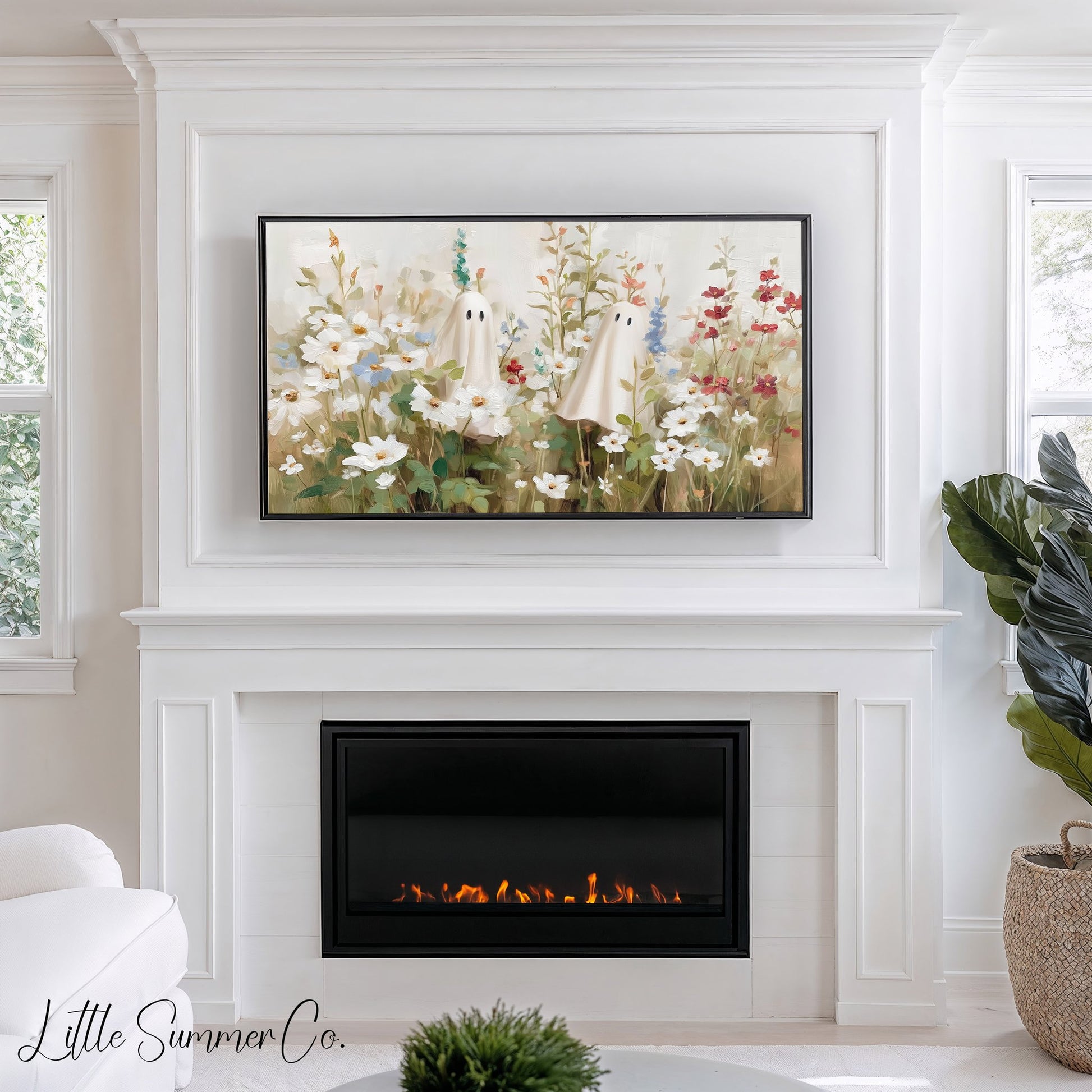 Ghost Flower Garden Frame TV Art displayed on a TV