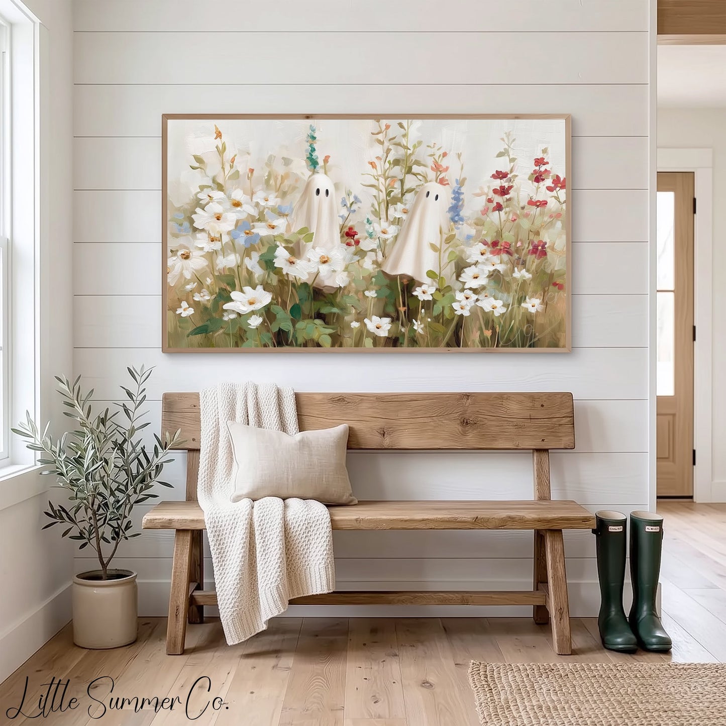 Ghost Flower Garden Frame TV Art displayed on a TV