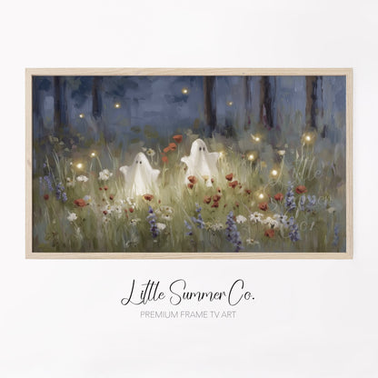 Ghosts Flower Field Frame TV Art displayed on a TV
