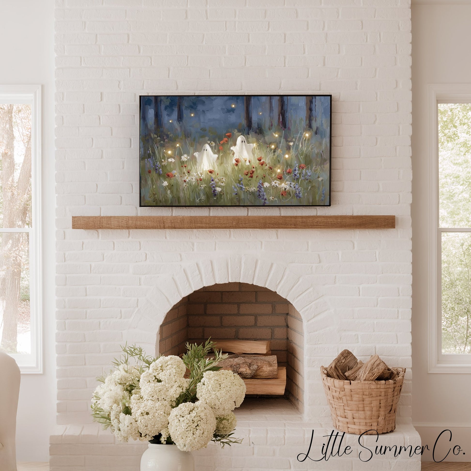 Ghosts Flower Field Frame TV Art displayed on a TV