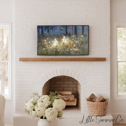 Ghosts Flower Field Frame TV Art displayed on a TV