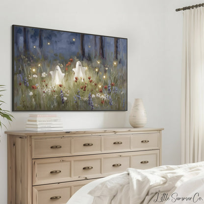 Ghosts Flower Field Frame TV Art displayed on a TV