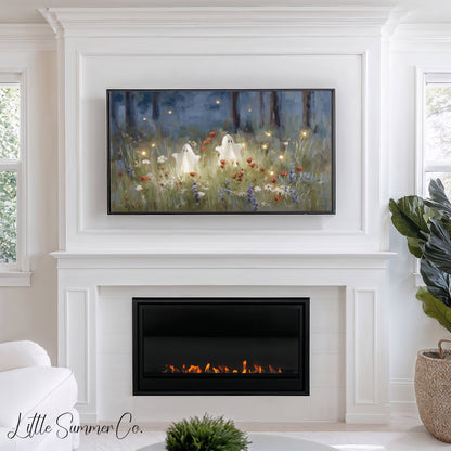 Ghosts Flower Field Frame TV Art displayed on a TV
