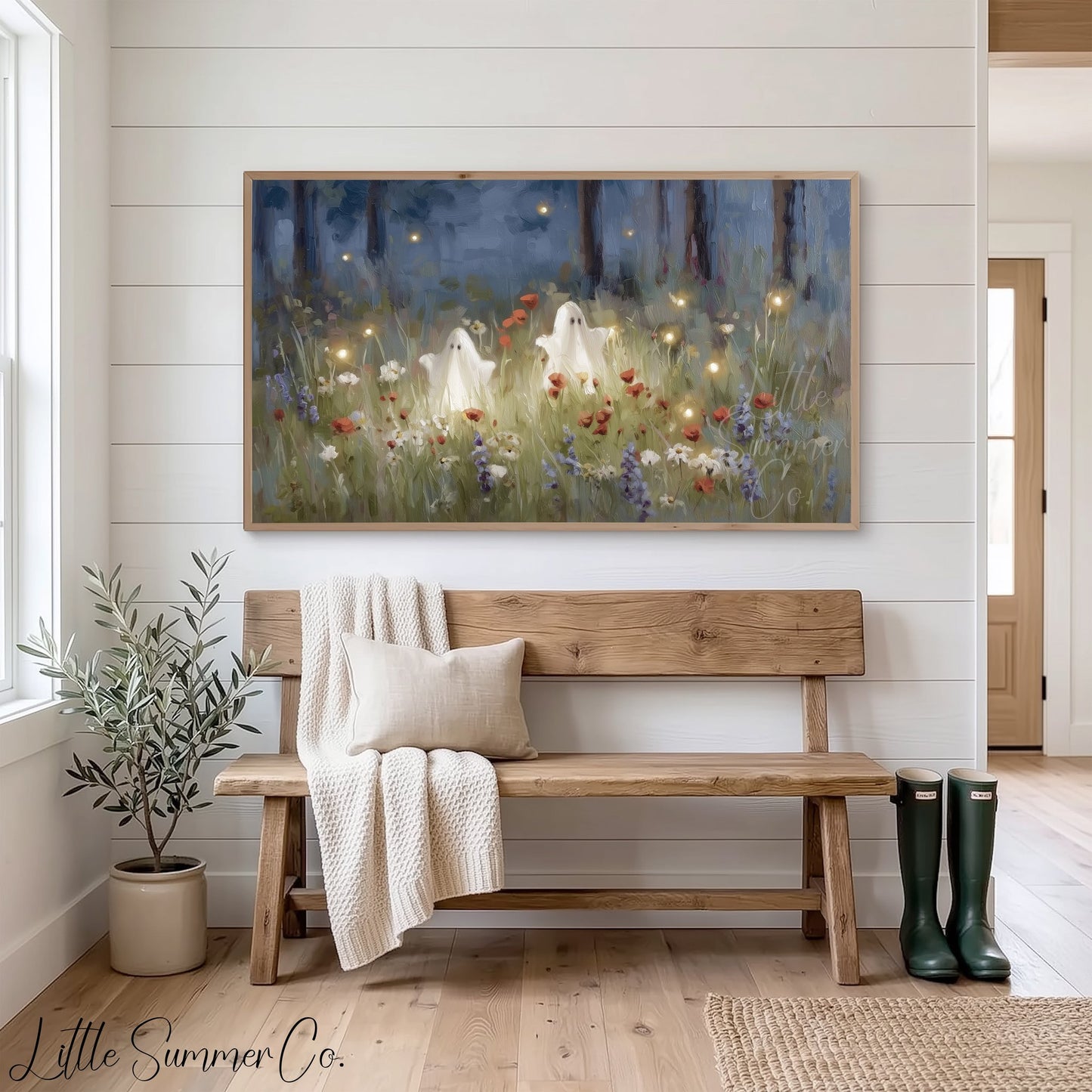 Ghosts Flower Field Frame TV Art displayed on a TV