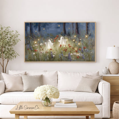 Ghosts Flower Field Frame TV Art displayed on a TV