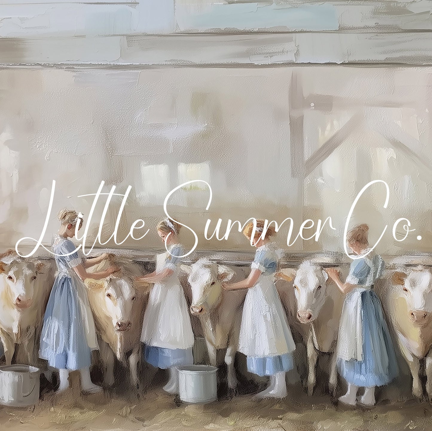 Milkmaids Milking Cows Frame TV Art displayed on a TV