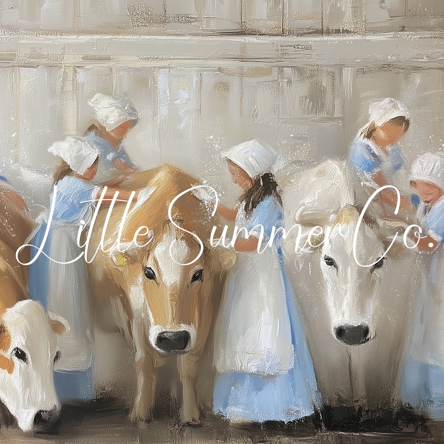 Milkmaids Tending Cows Frame TV Art displayed on a TV