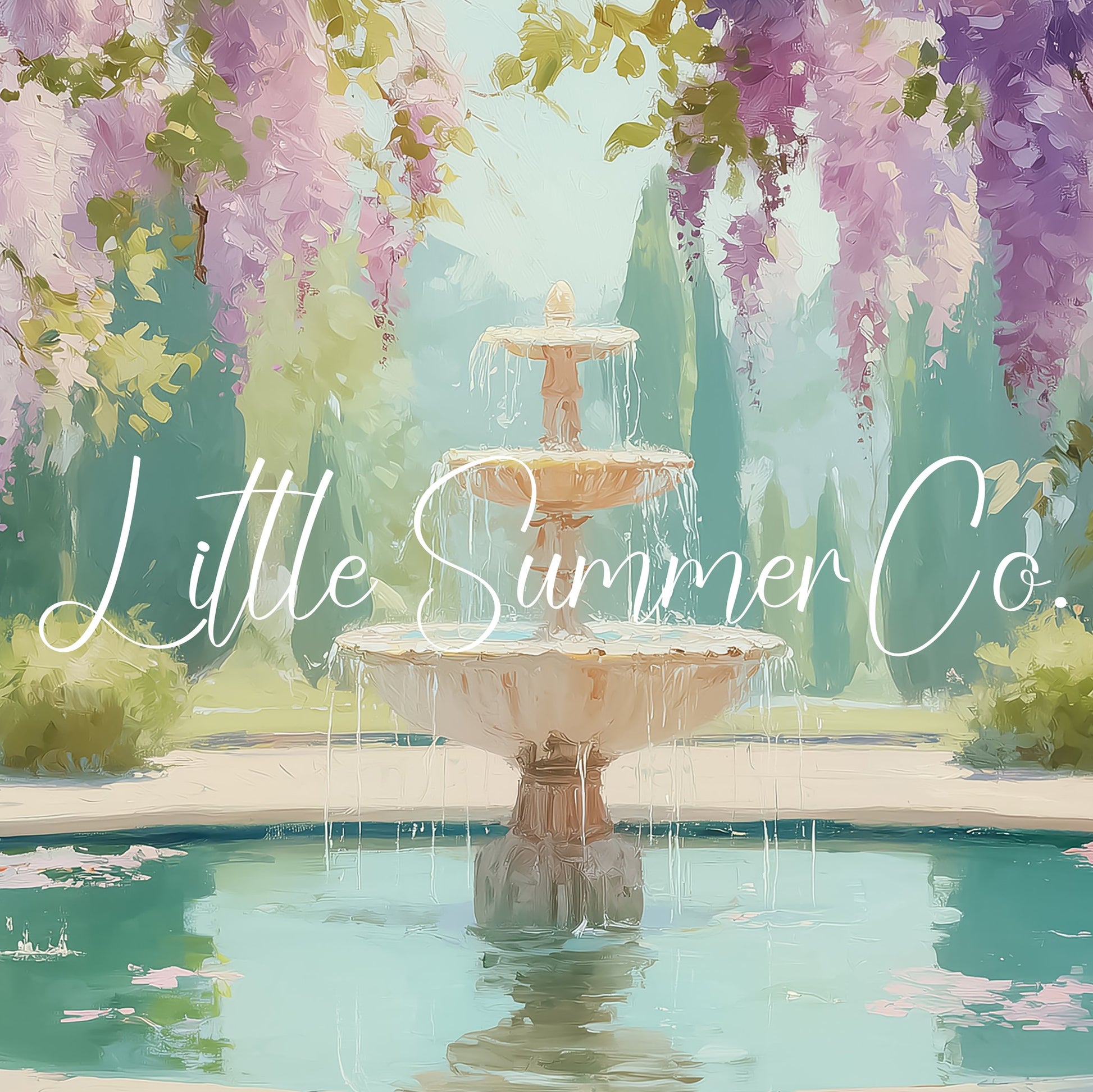 Wisteria Garden Fountain Reflecting Pool Frame TV Art displayed on a TV
