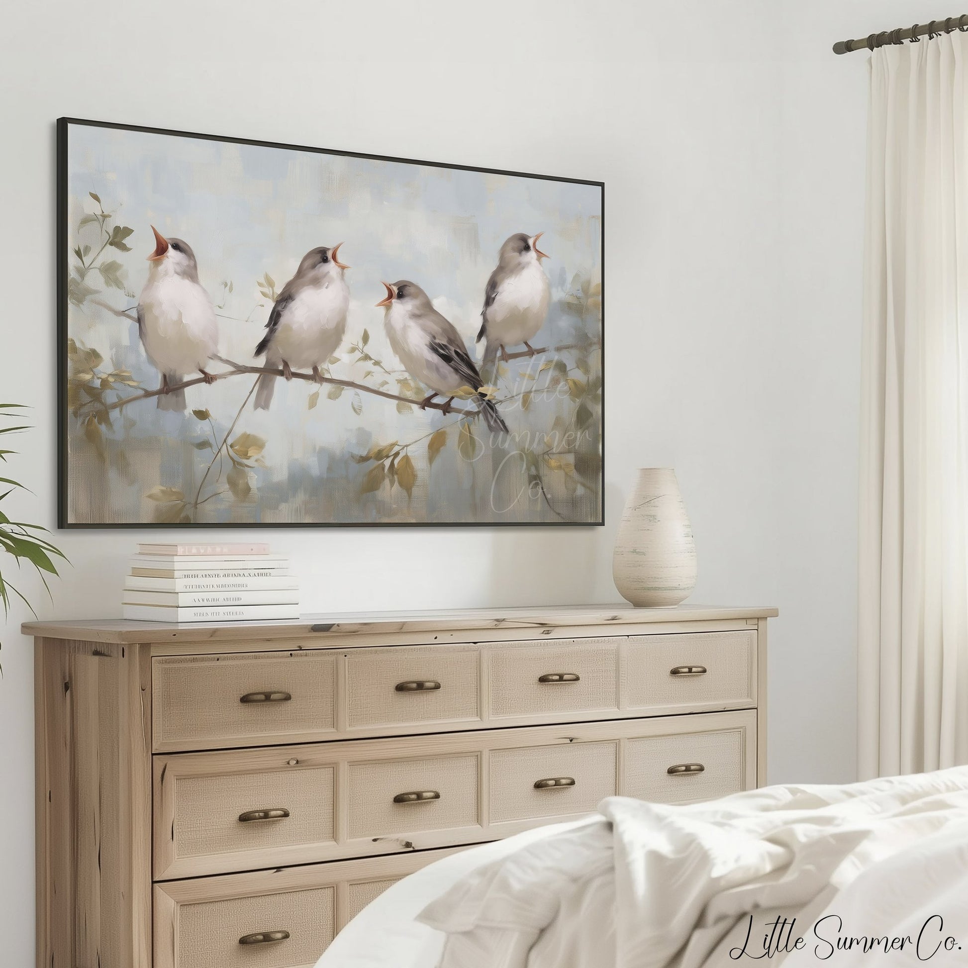 Four Calling Birds Frame TV Art displayed on a TV