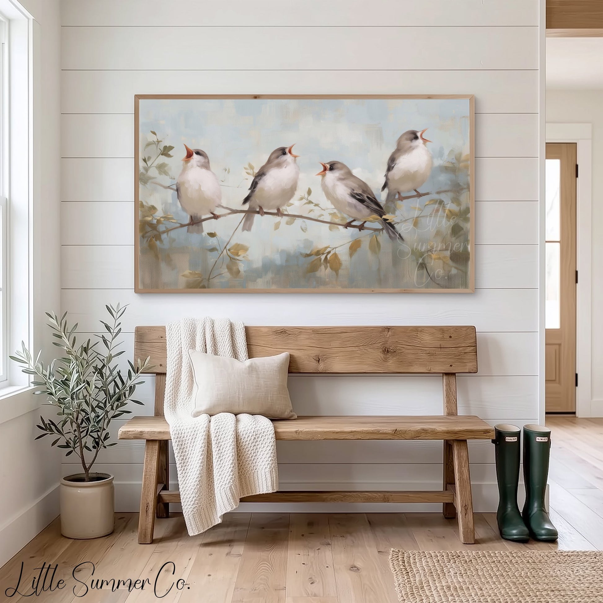 Four Calling Birds Frame TV Art displayed on a TV