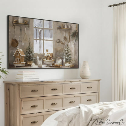 Gingerbread House Kitchen Frame TV Art displayed on a TV