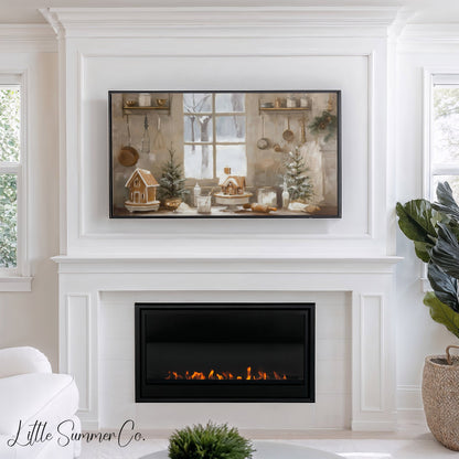 Gingerbread House Kitchen Frame TV Art displayed on a TV