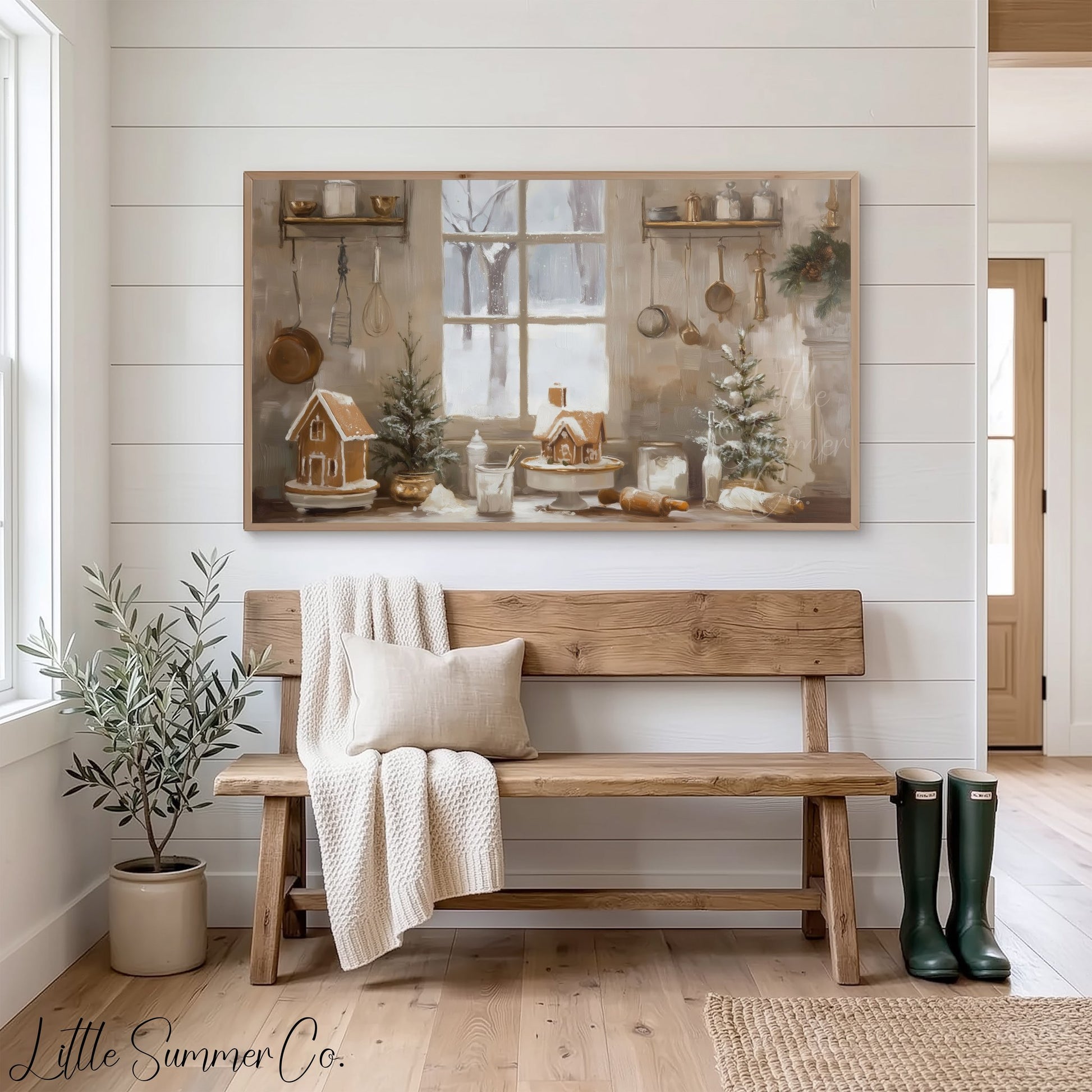 Gingerbread House Kitchen Frame TV Art displayed on a TV