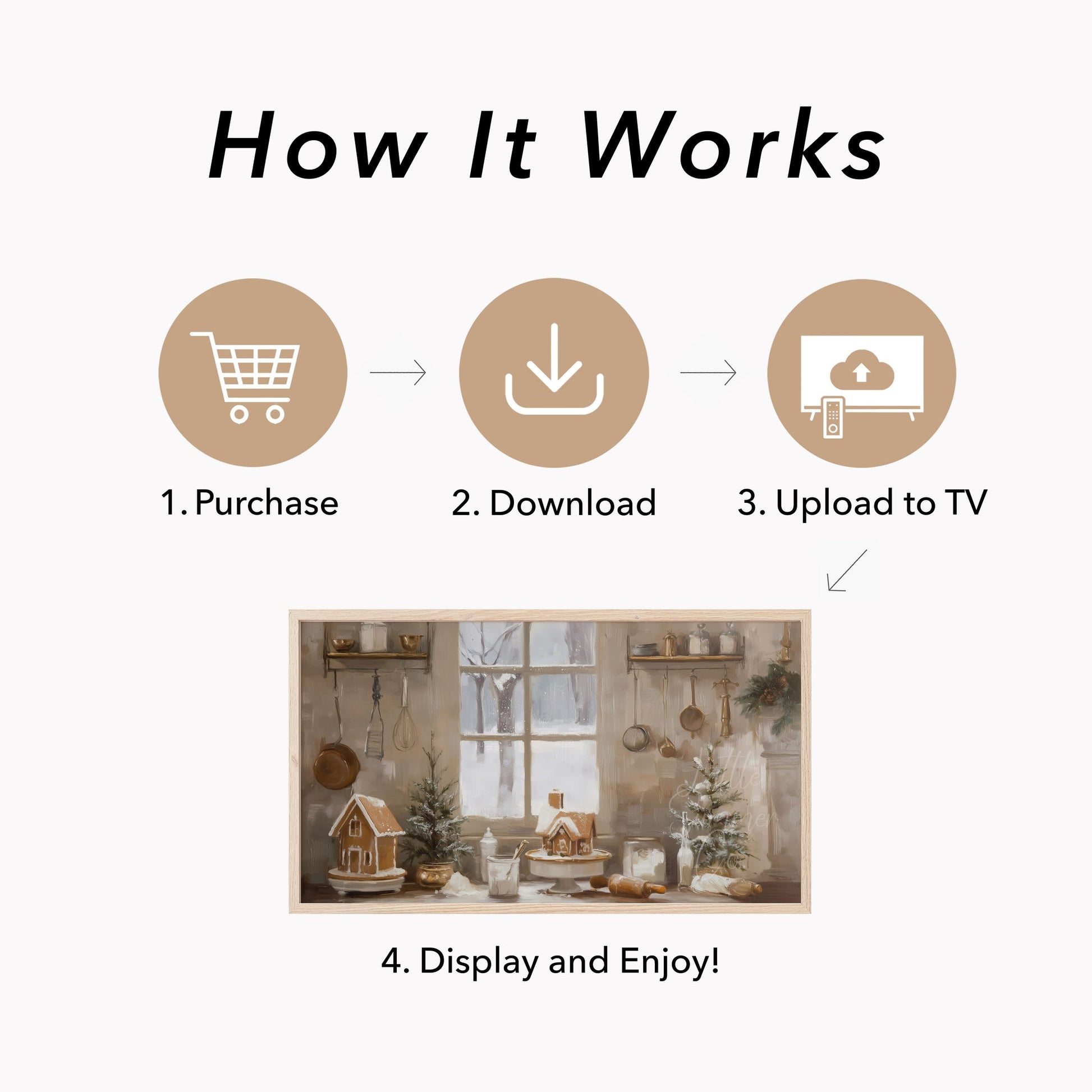 Gingerbread House Kitchen Frame TV Art displayed on a TV