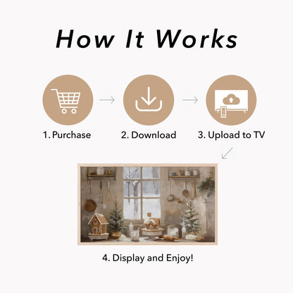 Gingerbread House Kitchen Frame TV Art displayed on a TV