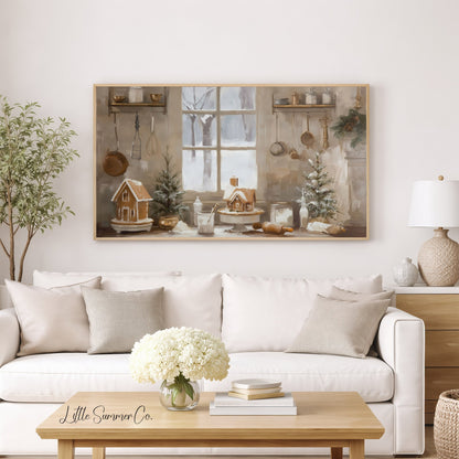 Gingerbread House Kitchen Frame TV Art displayed on a TV