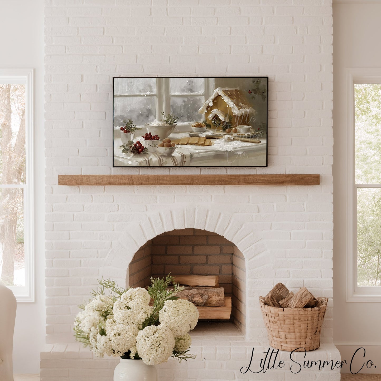 Gingerbread House Baking Frame TV Art displayed on a TV