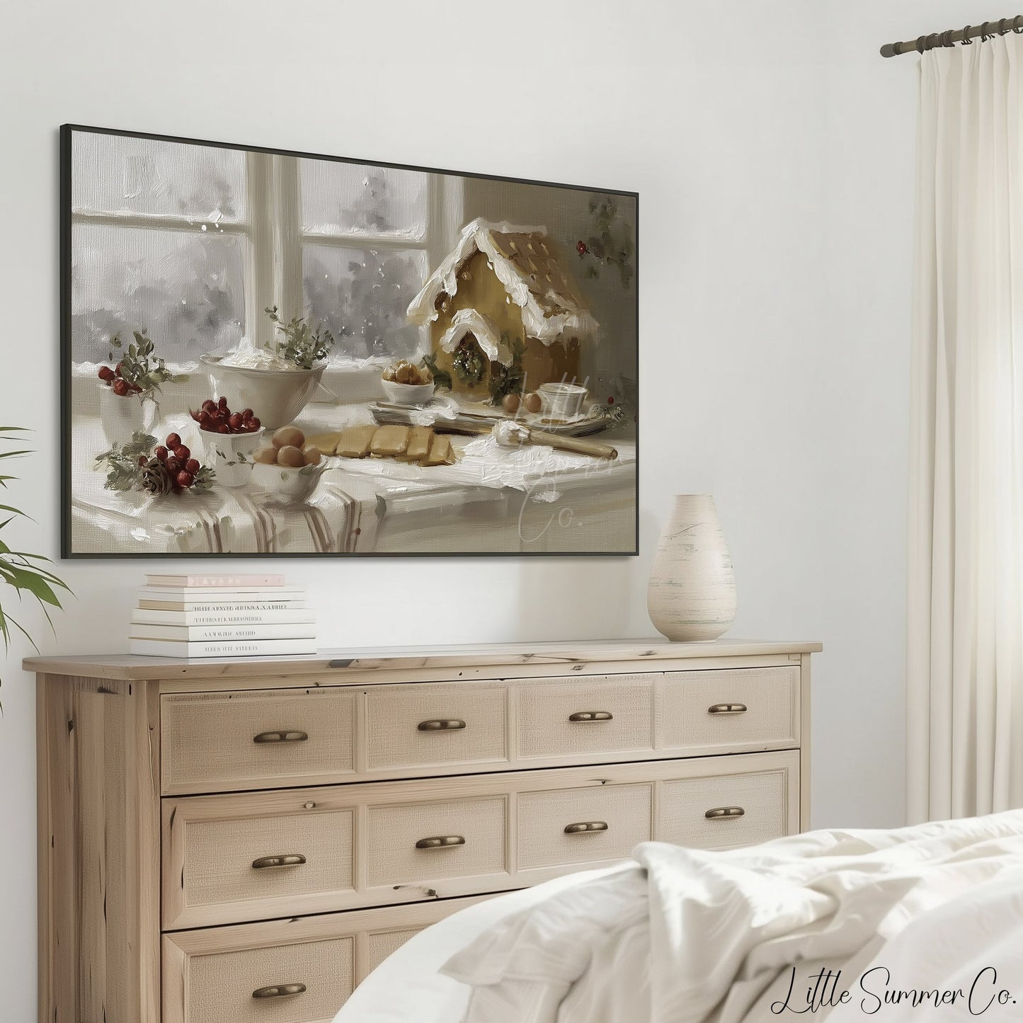 Gingerbread House Baking Frame TV Art displayed on a TV
