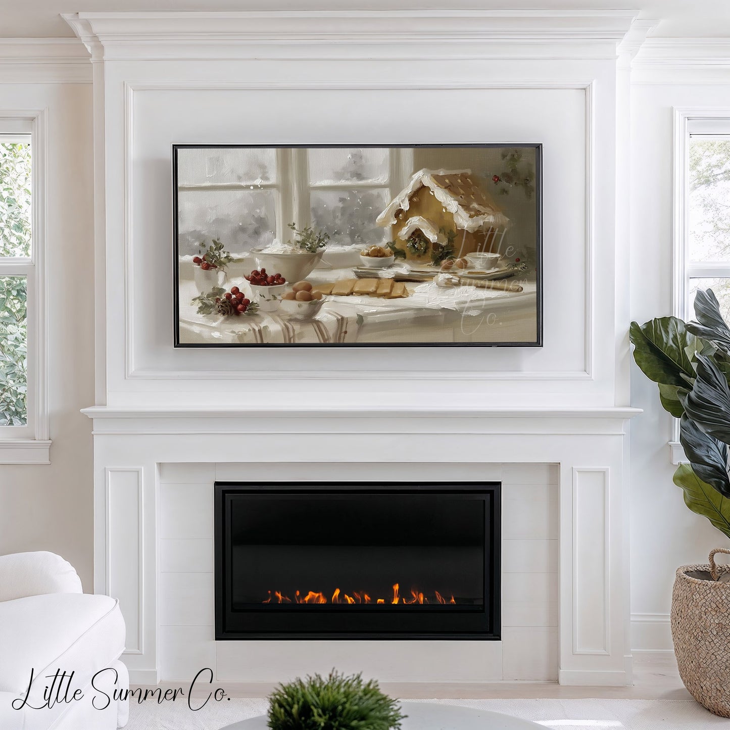 Gingerbread House Baking Frame TV Art displayed on a TV