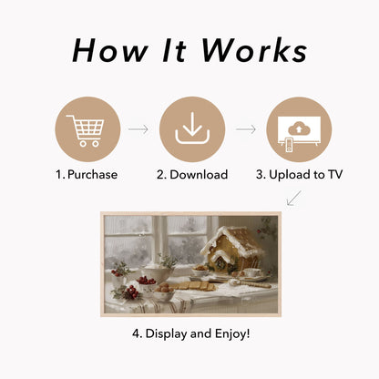 Gingerbread House Baking Frame TV Art displayed on a TV
