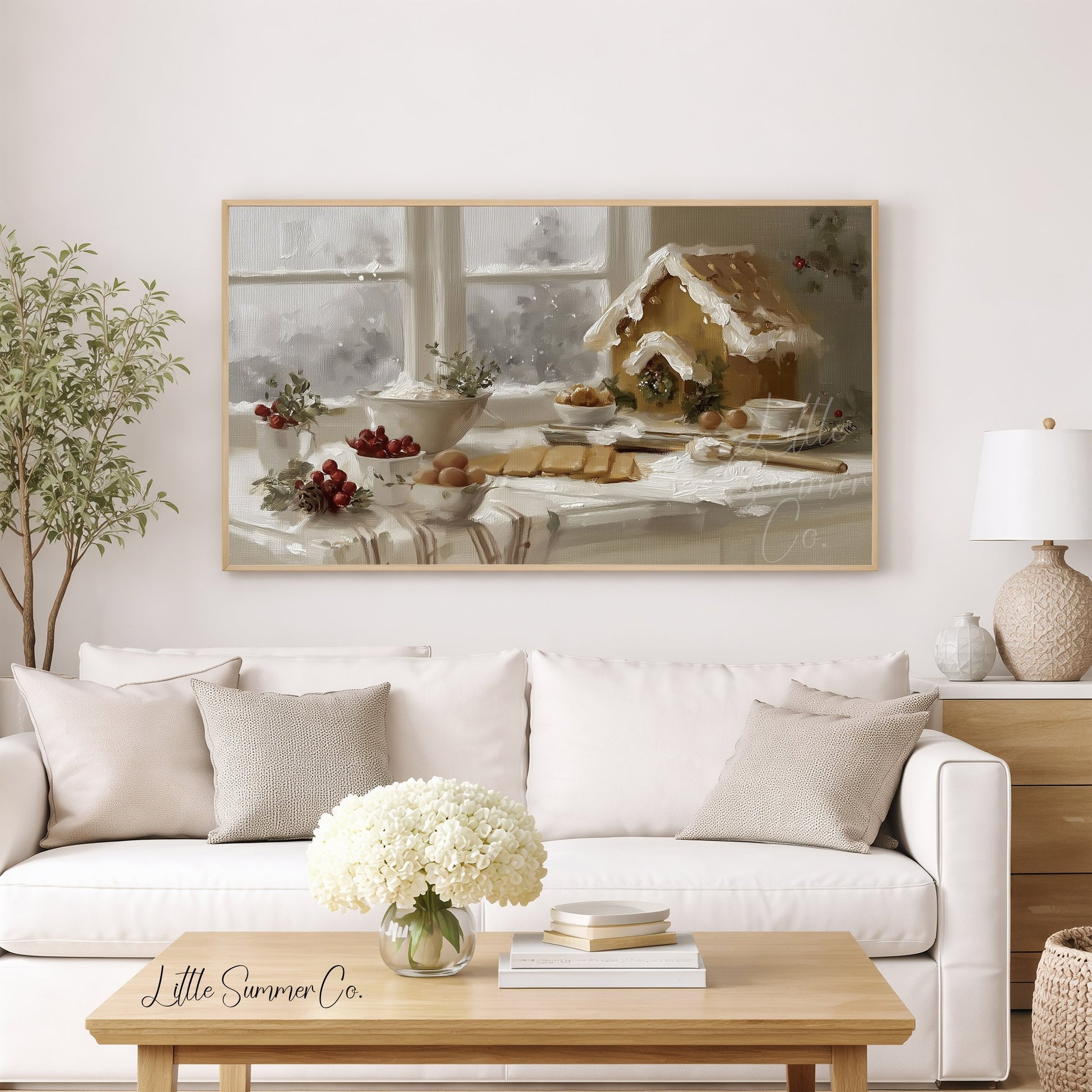 Gingerbread House Baking Frame TV Art displayed on a TV