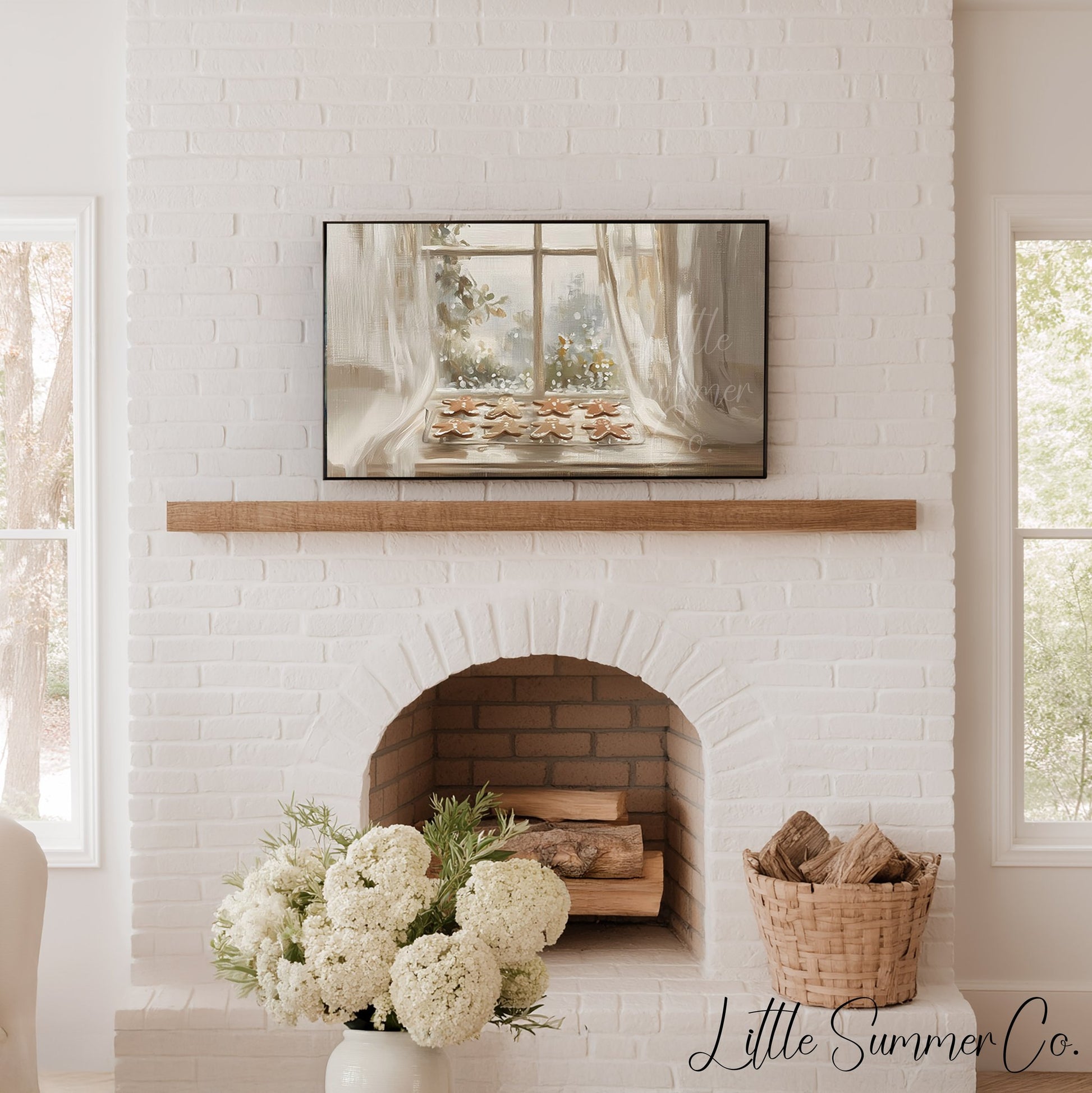 Gingerbread Cookies Window Frame TV Art displayed on a TV