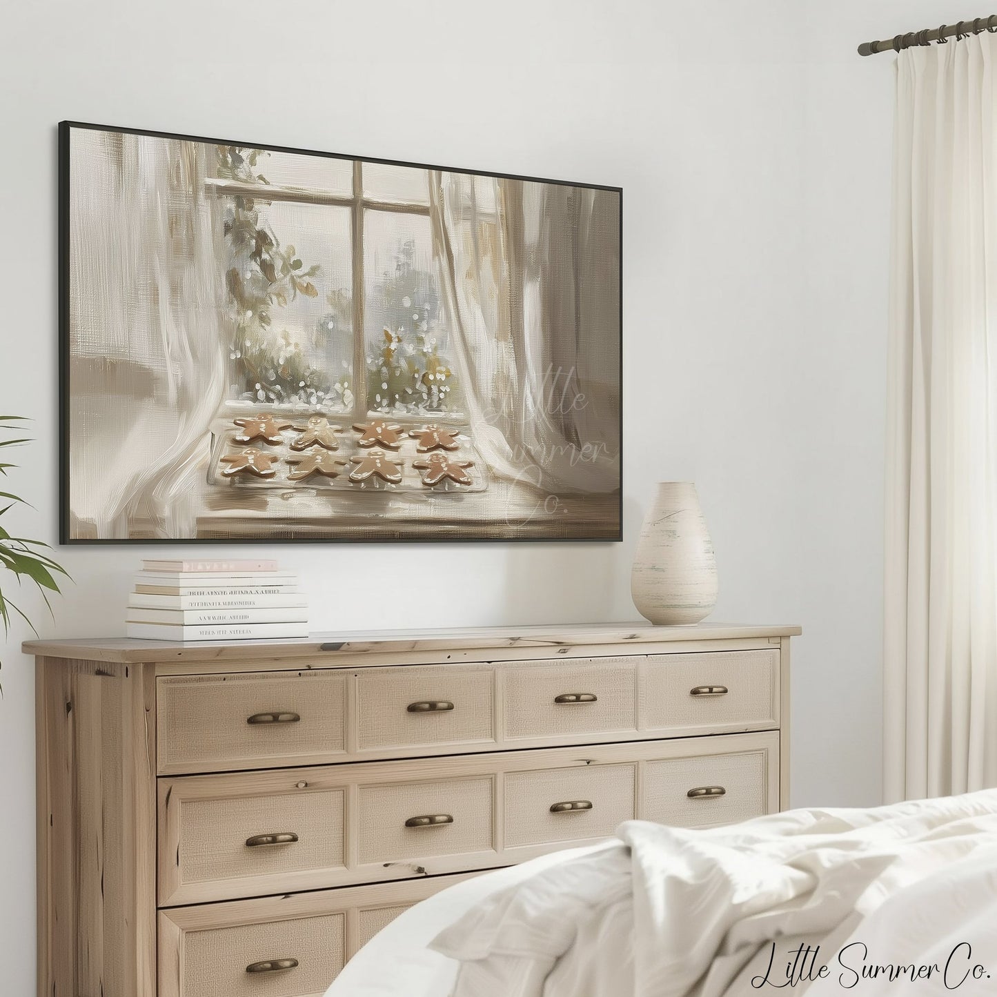 Gingerbread Cookies Window Frame TV Art displayed on a TV