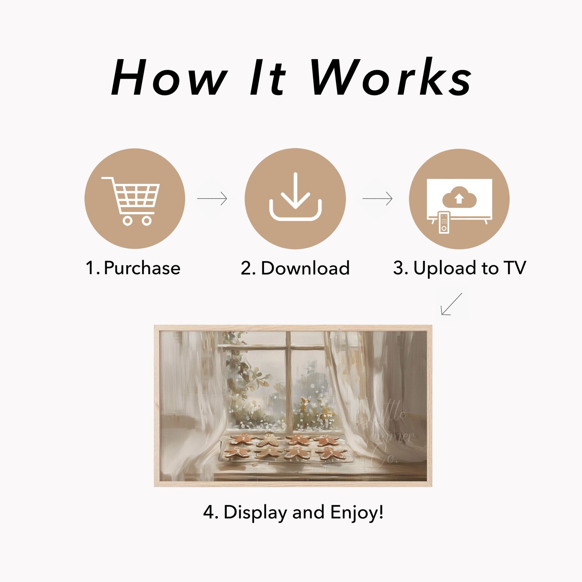 Gingerbread Cookies Window Frame TV Art displayed on a TV