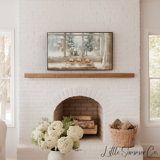 Gingerbread Cookie Window Frame TV Art displayed on a TV