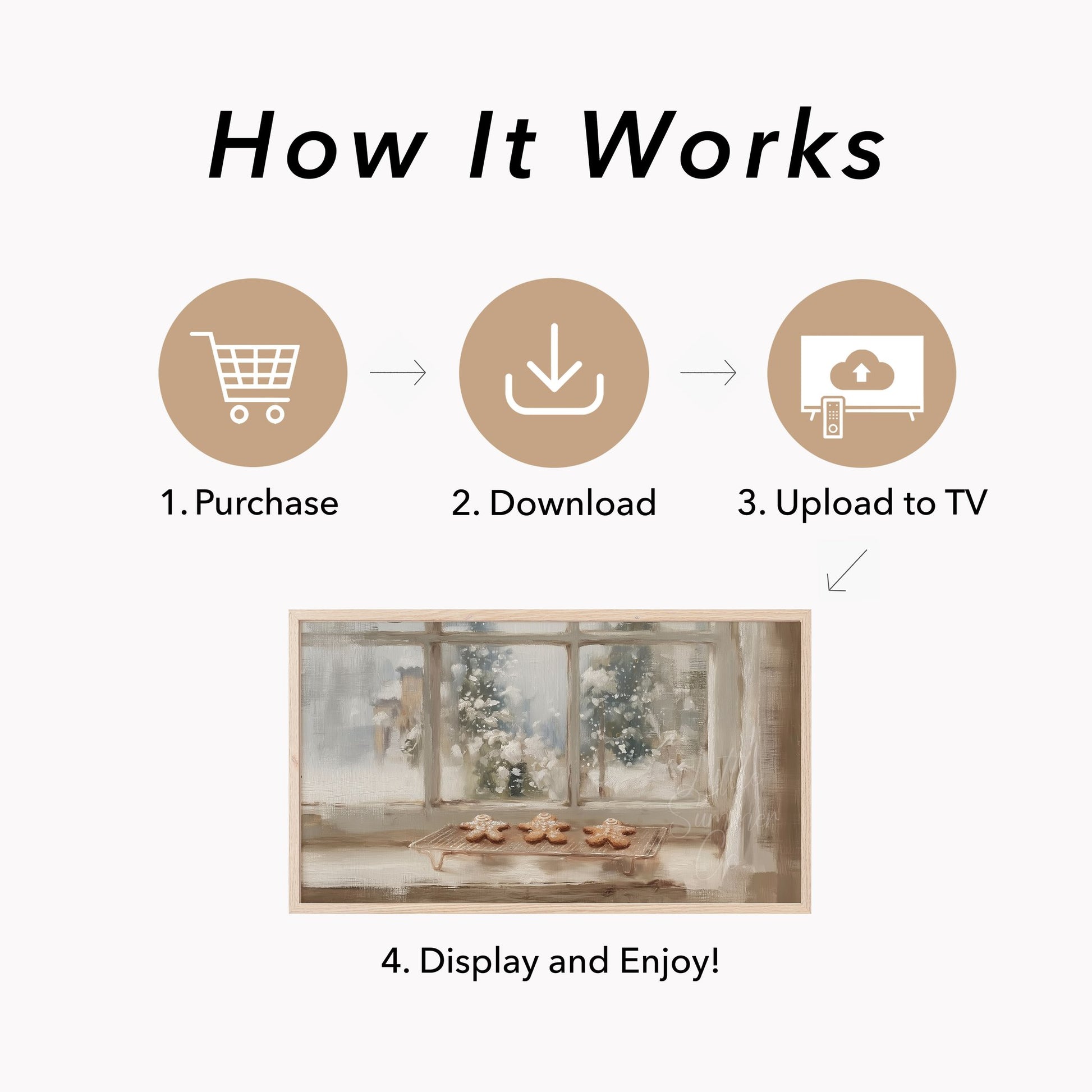 Gingerbread Cookie Window Frame TV Art displayed on a TV