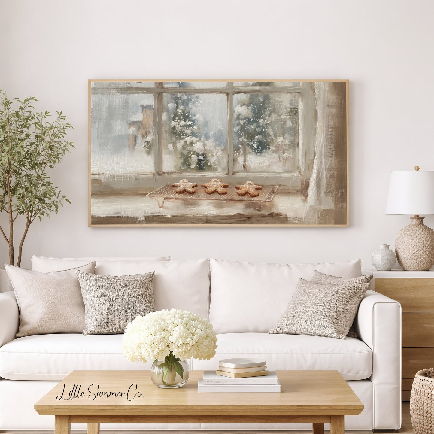 Gingerbread Cookie Window Frame TV Art displayed on a TV