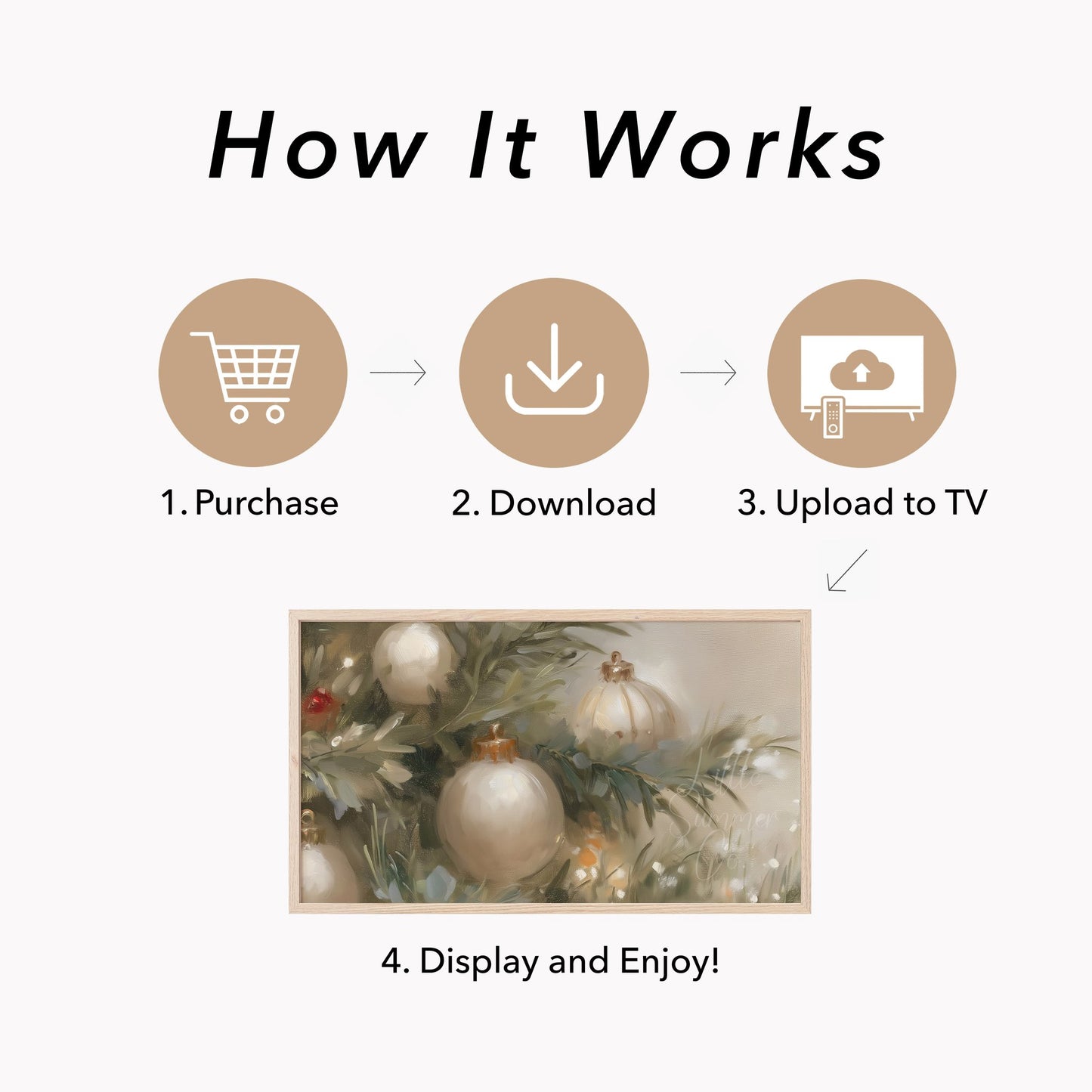 White Christmas Ornaments Frame TV Art displayed on a TV